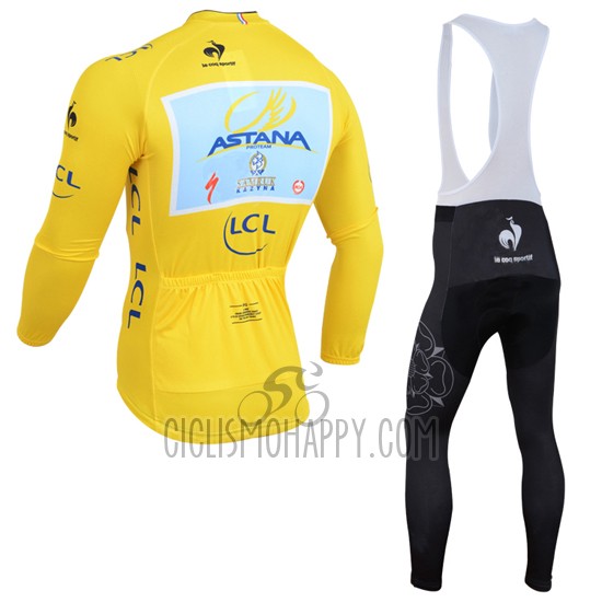 Astana Lider Cycling Jersey Bib Tight 2014 Men Long Sleeve Yellow